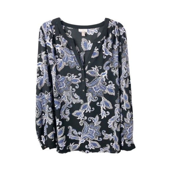Roz & Ali V-Neck Floral Patterned Long Sleeve Blouse Size M - Picture 1 of 5